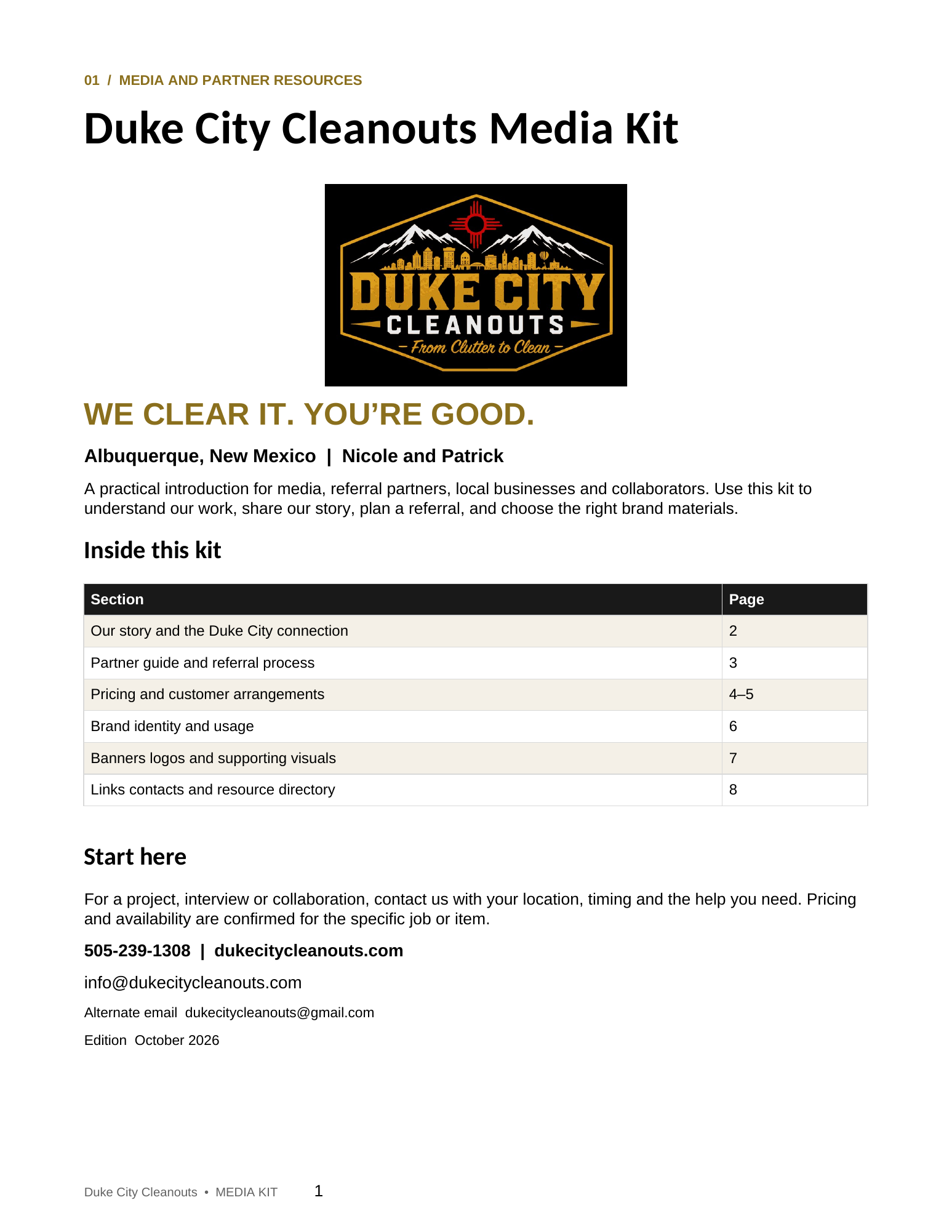 Duke City Cleanouts media kit cover